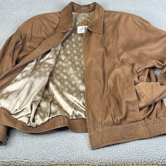 Remy Bomber Leather Jacket Mens 42 Tan Brown Suede Full Zip Lined USA Vintage - Picture 5 of 16